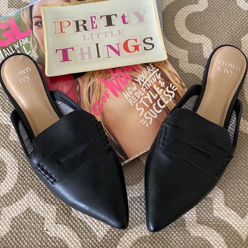 NEW “Crown & Ivy “ Tammy black pointed toe mule; size 7.5 - Picture 2 of 8